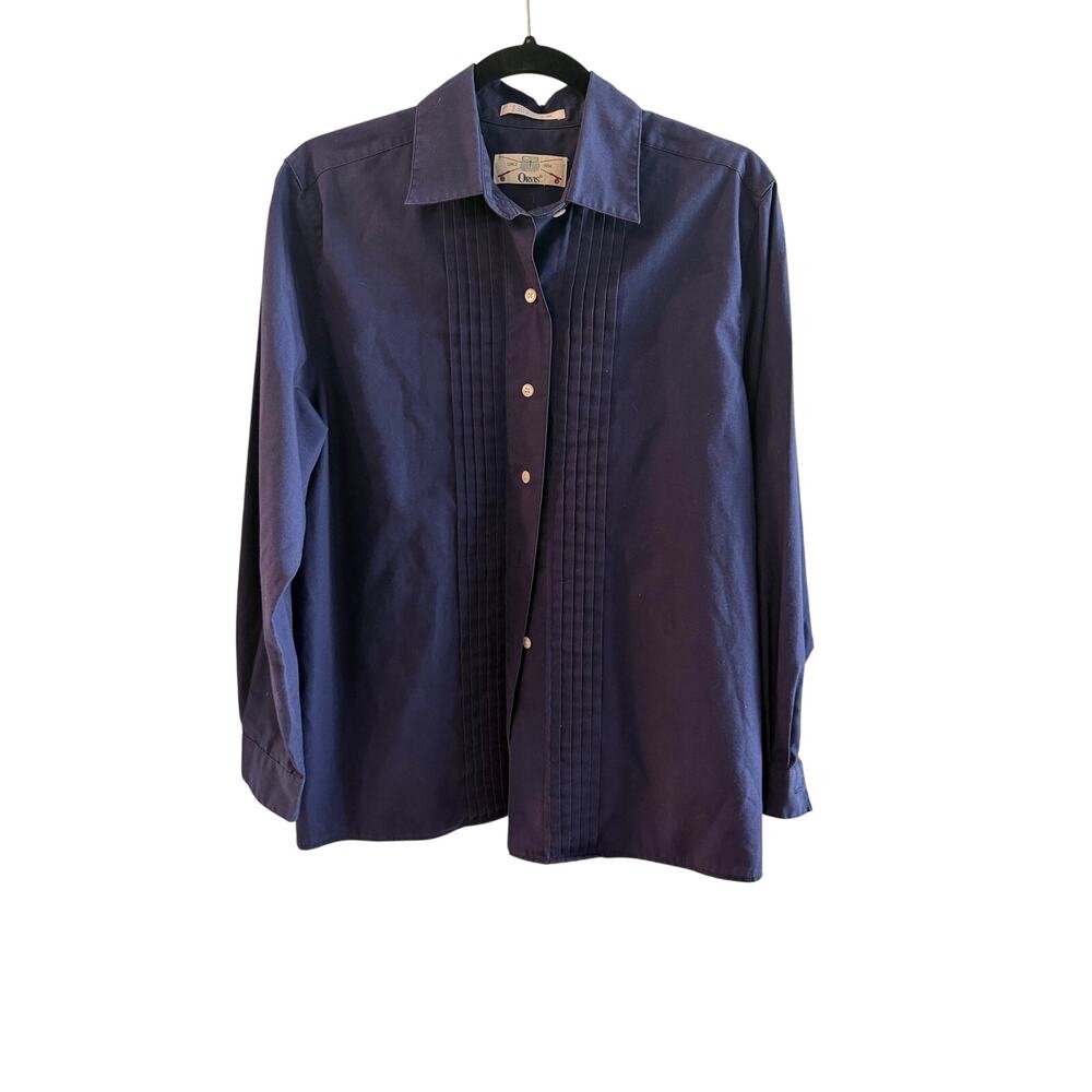 Orvis Women's Navy Pintucked Long-Sleeve Button-Down Shirt